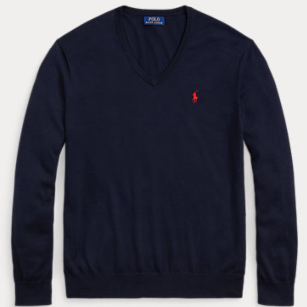 Mens Polo by Ralph Lauren Pima Cotton V-Neck Sweater